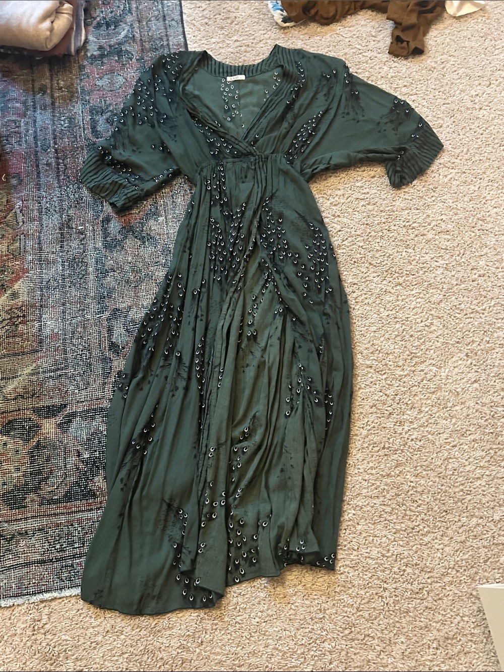 Emerald Green Embellished V-Neck Maxi Dress